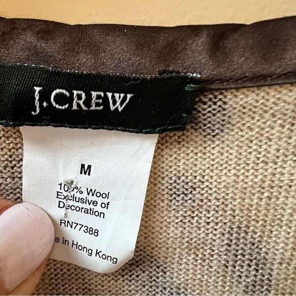 - J Crew animal print wool cardigan with satin trim Sz M - Picture 6 of 7